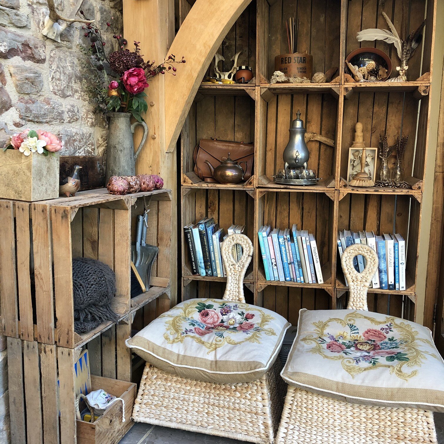 vintage apple crates in the garden room with pool table