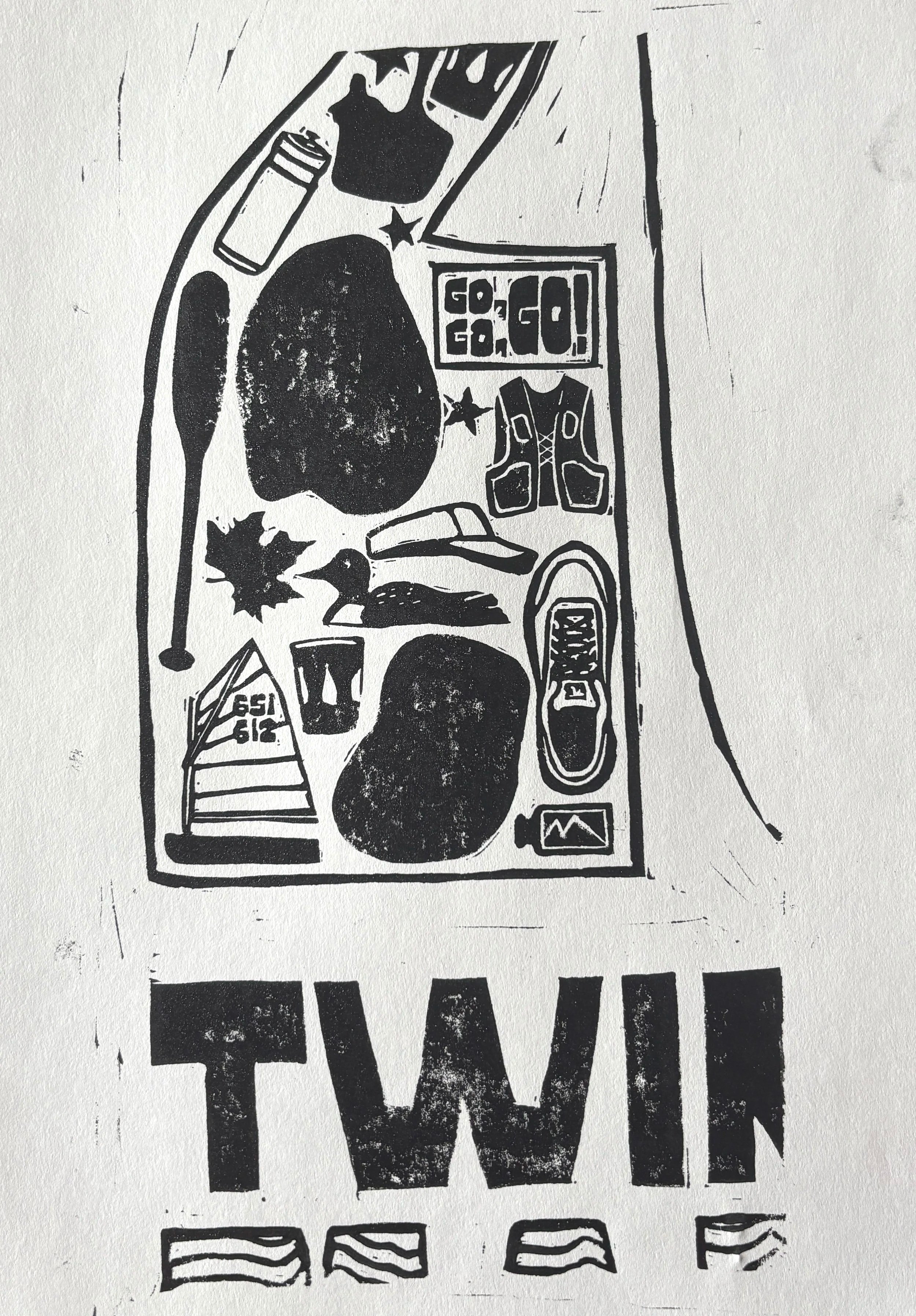 Test of illustrated Twin Cities Marathon poster imagery featuring running and Twin Cities landmarks