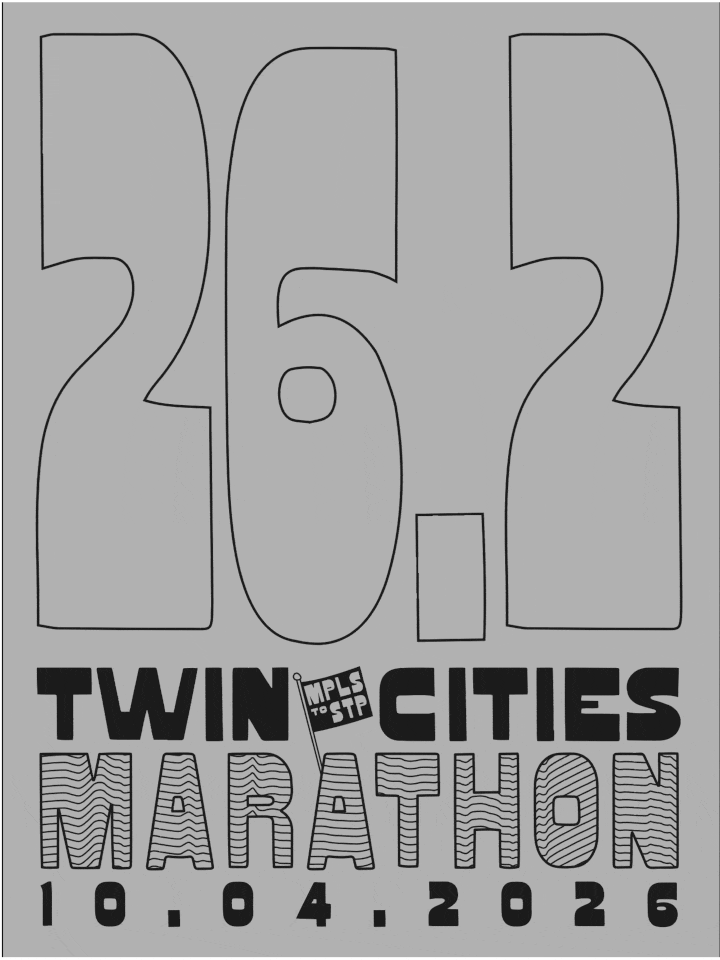 Animated process of digital illustration for the Twin Cities Marathon poster featuring illustrated race imagery