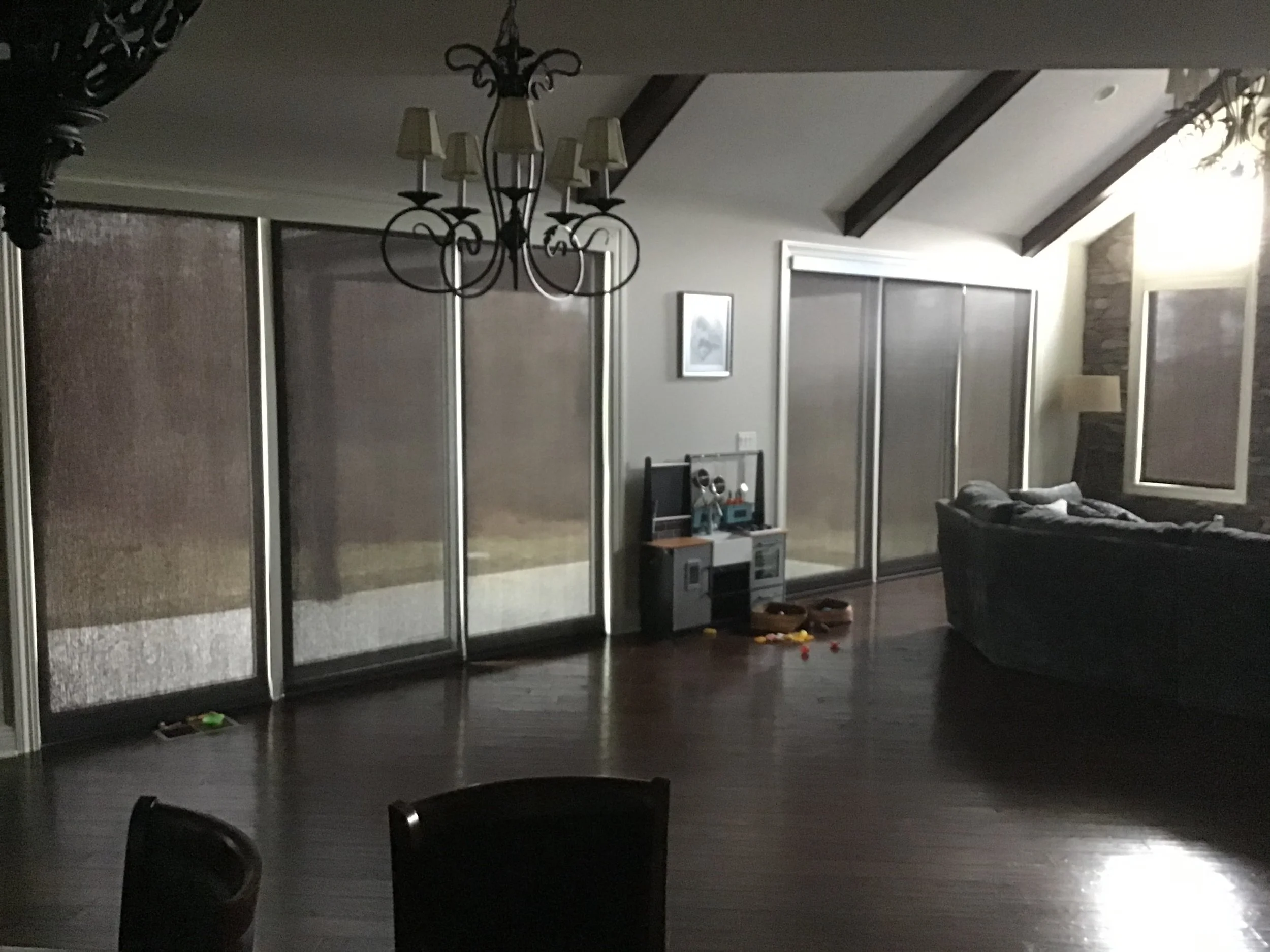 motorized roller shades over patio doors
