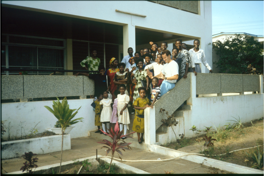 Morgan with Manna Mission youth 1990.png
