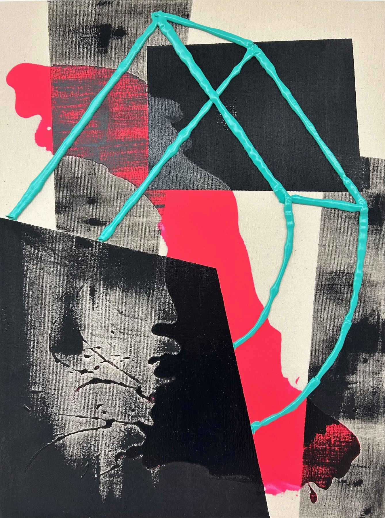 Nebula 4 by Félix Aarts, abstract artwork with vivid turquoise and pink elements against darker areas.