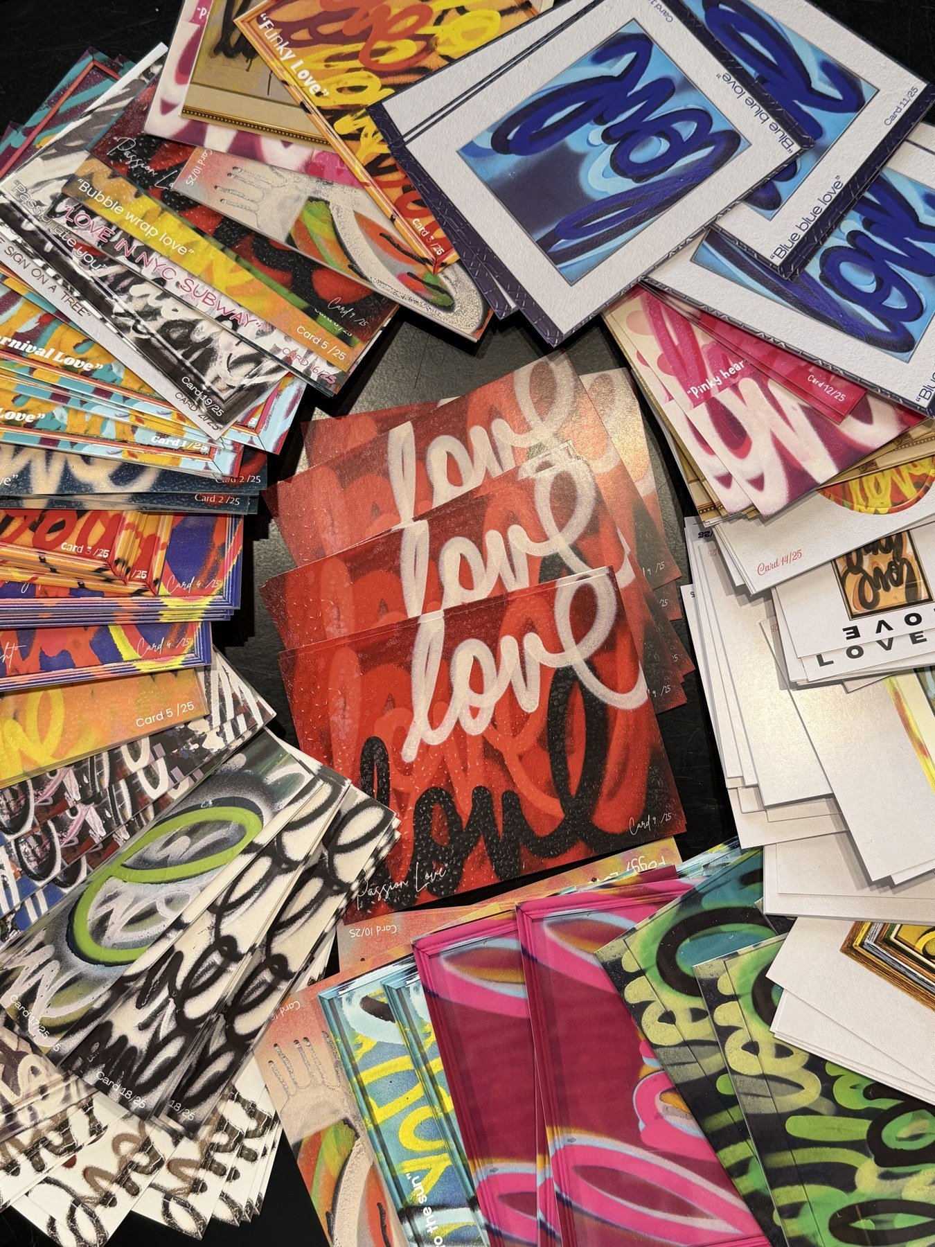 Love Always postcards prepared for the summer 2026 Postcard Hunt in Millburn.