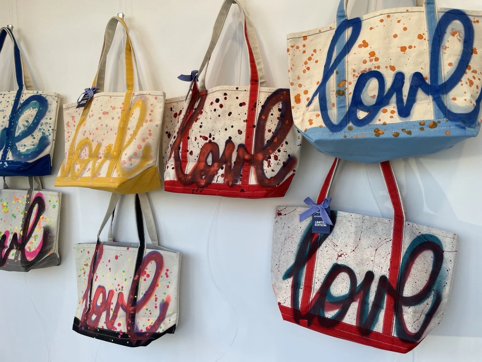 Customized Love bags created for a fundraising collaboration supporting The Warehouse NJ.