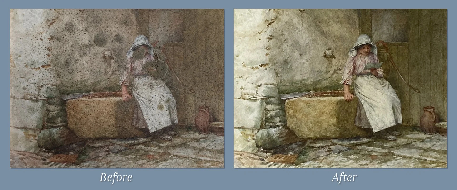 Mold restoration on fine art painting