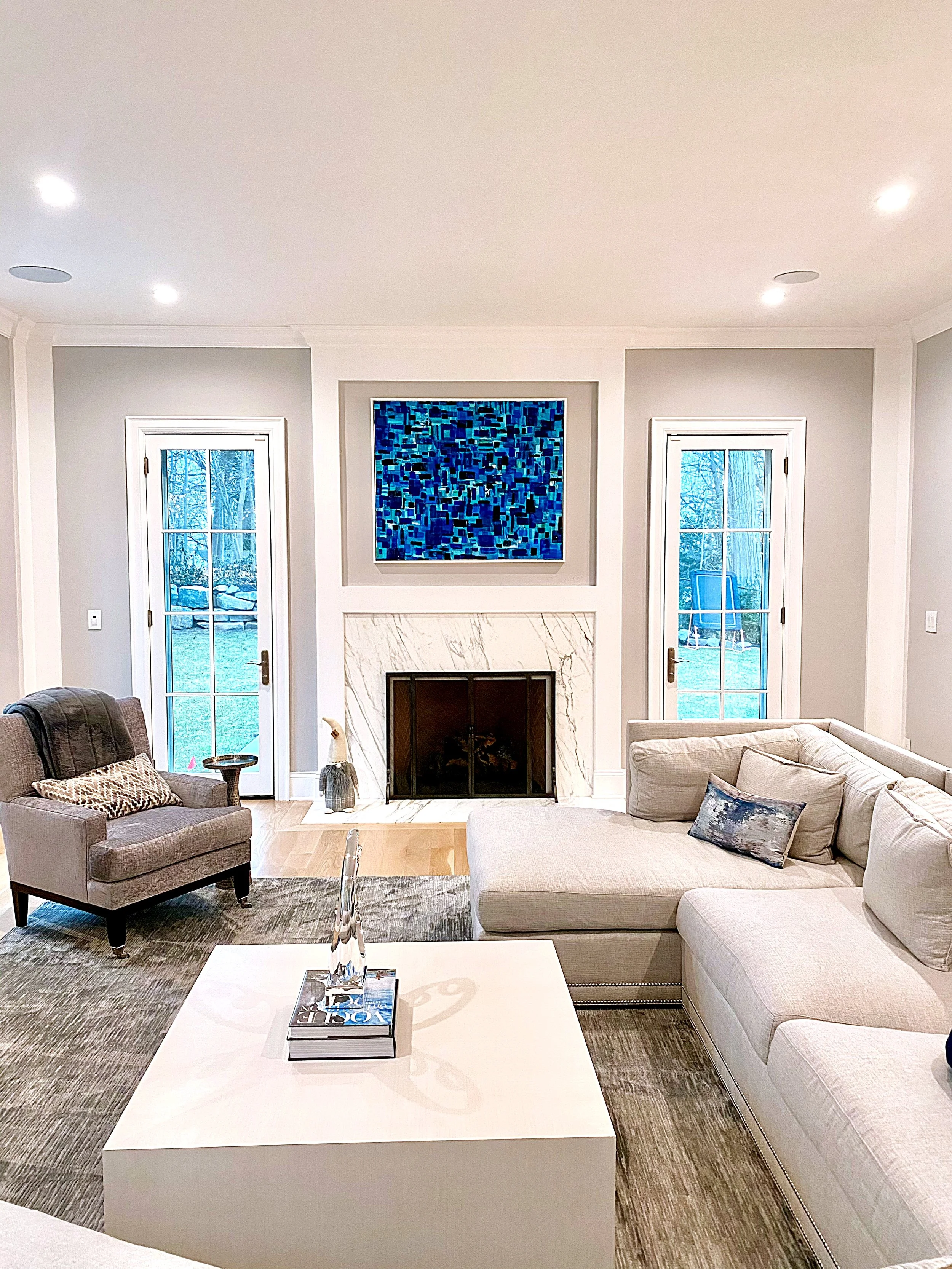 living room with creative art piece