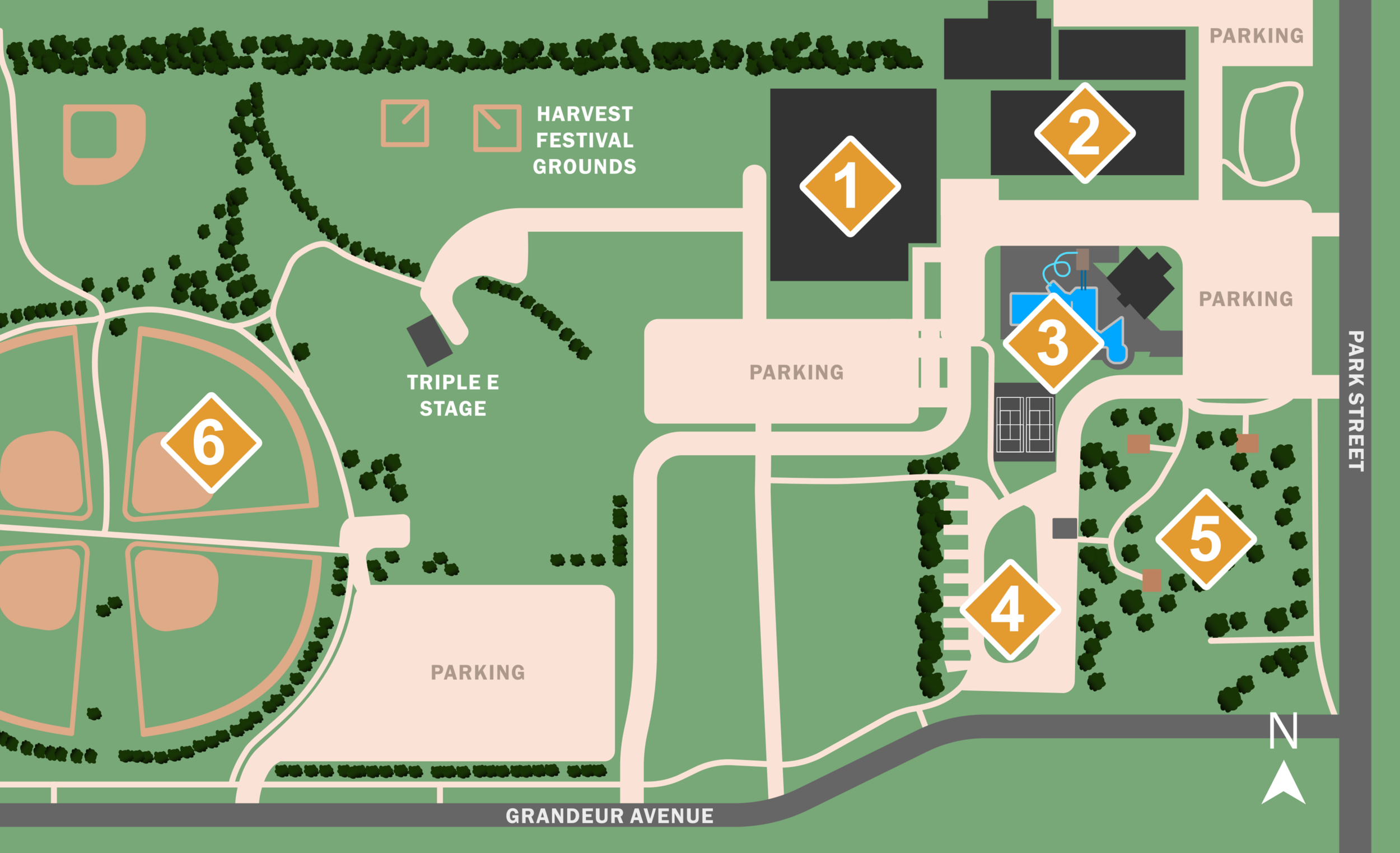 Map of the City of Winkler recreation campus, which included ball diamonds, a campground, park, two arenas, and more.