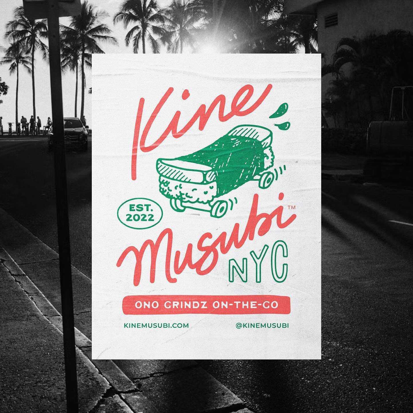 More marks and merch designs for @kinemusubi. The skateboard musubi was one of the first images I had in my head after chatting with the owners about their brand. I&rsquo;m thrilled we found a way to use it and with how it came out! 
.
.
.
.
.
.
#spa