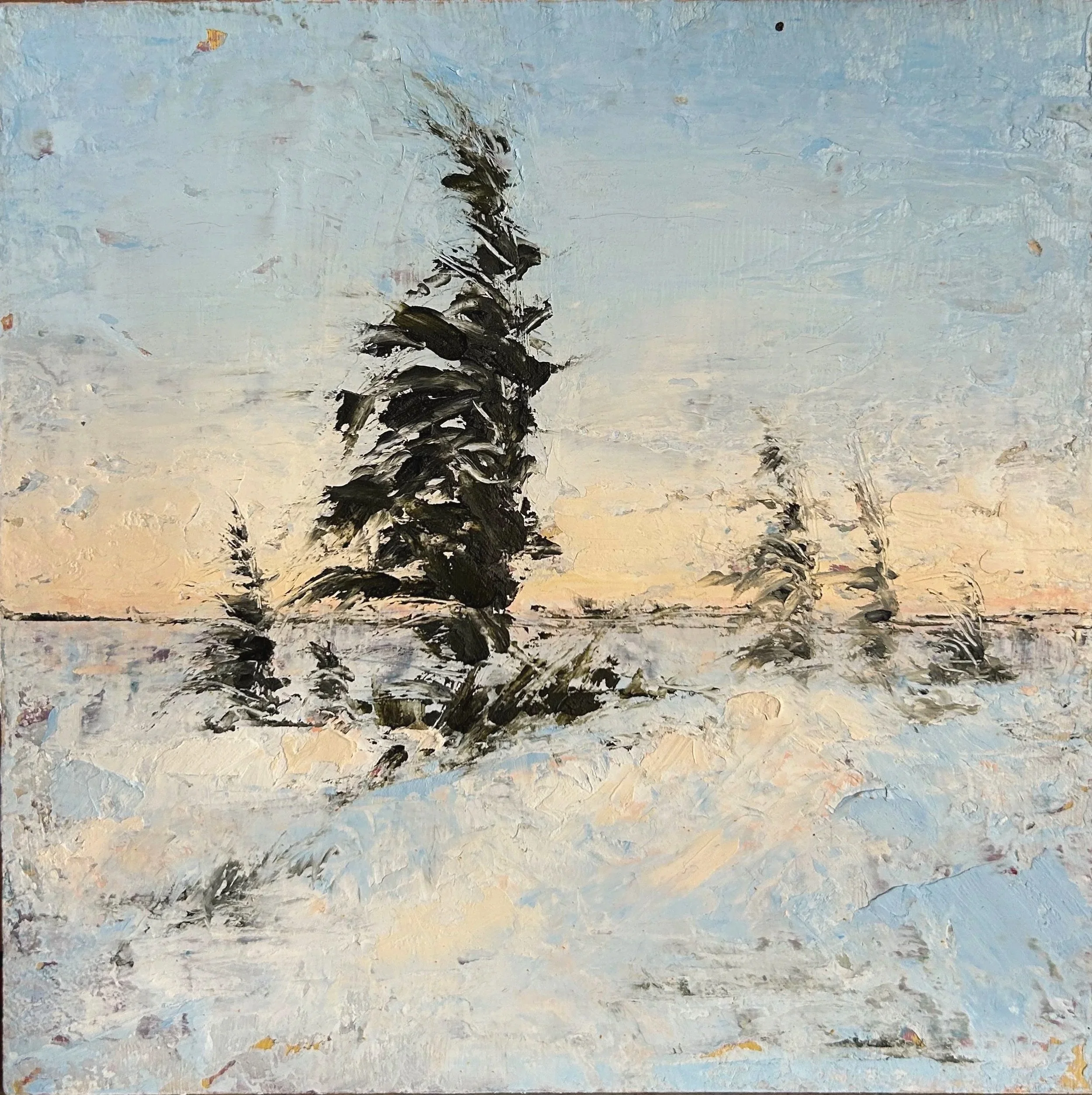 Going to Church VIII, 6” x 6”, cold wax and oil on wood panel (framed), 2024