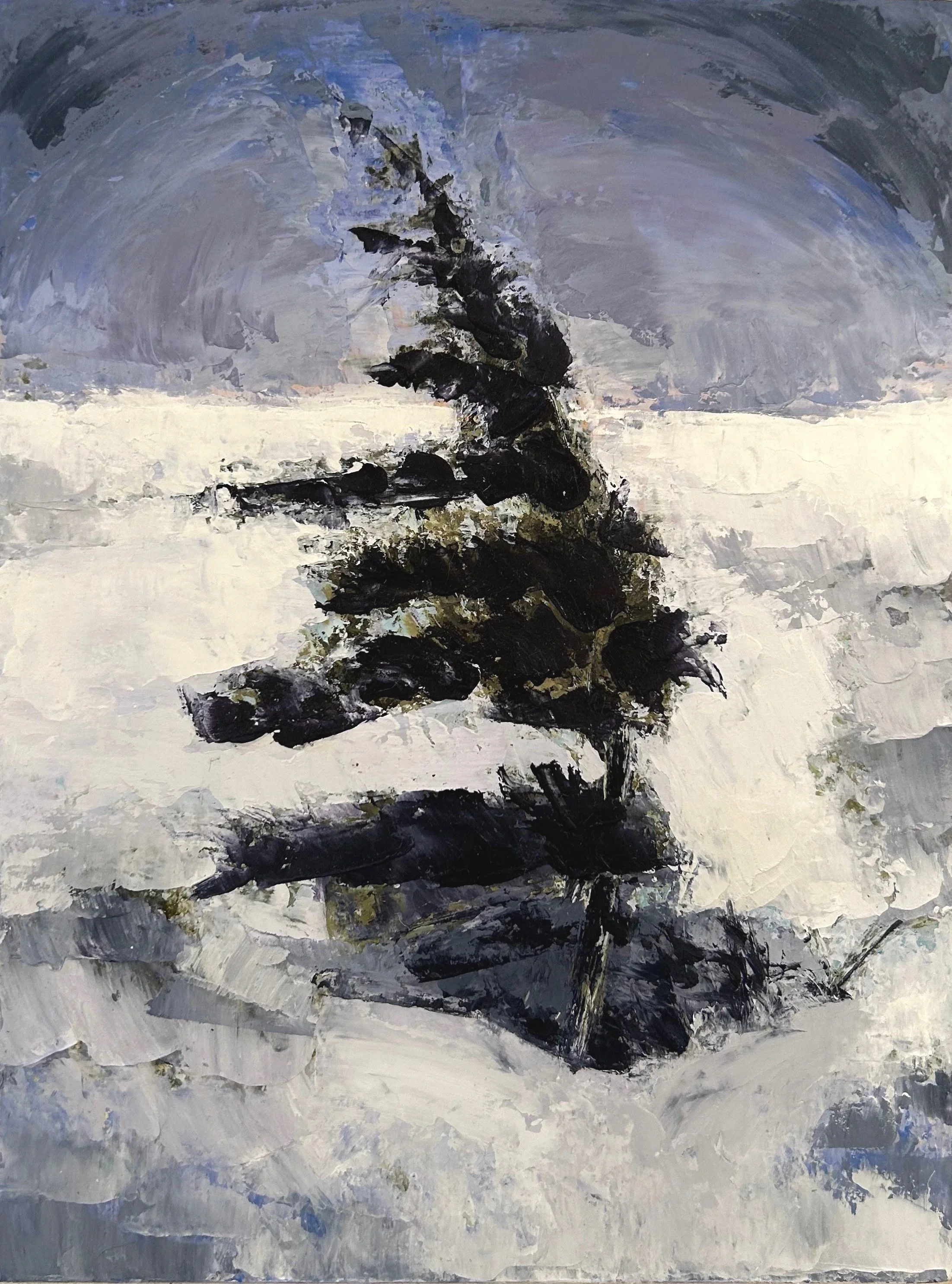 Going to Church V, 8” x 6”, cold wax and oil on wood board, 2023