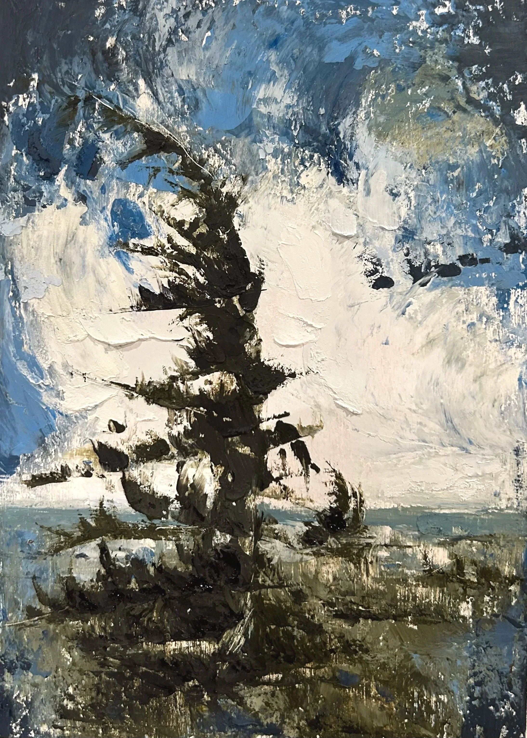 Going to Church VI (A Study), 6” x 4”, cold wax and oil on wood board, 2023 🔴