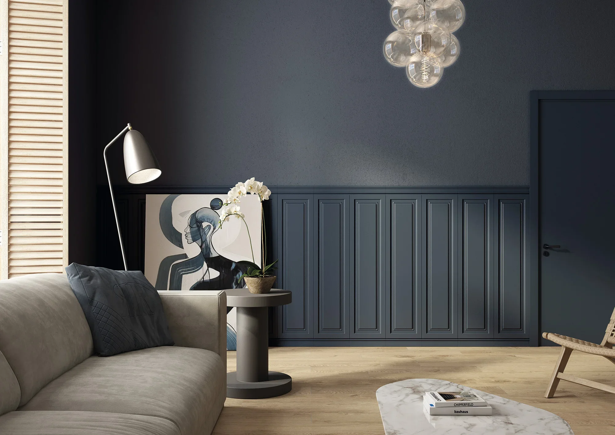 Boiserie Indigo Wood Panel Effect Tile
