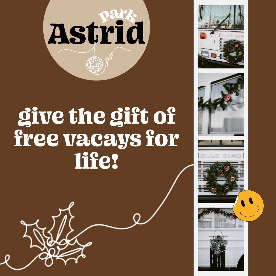 be everyone&rsquo;s favourite 🎅🏼 this year by gifting our park passes, which unlock free stays, eats + excursions at our park(s) for LIFE! it&rsquo;s the gift that literally keeps on giving.. 🎄✨

learn more + get your pass at astridpark.xyz 🎞️

&