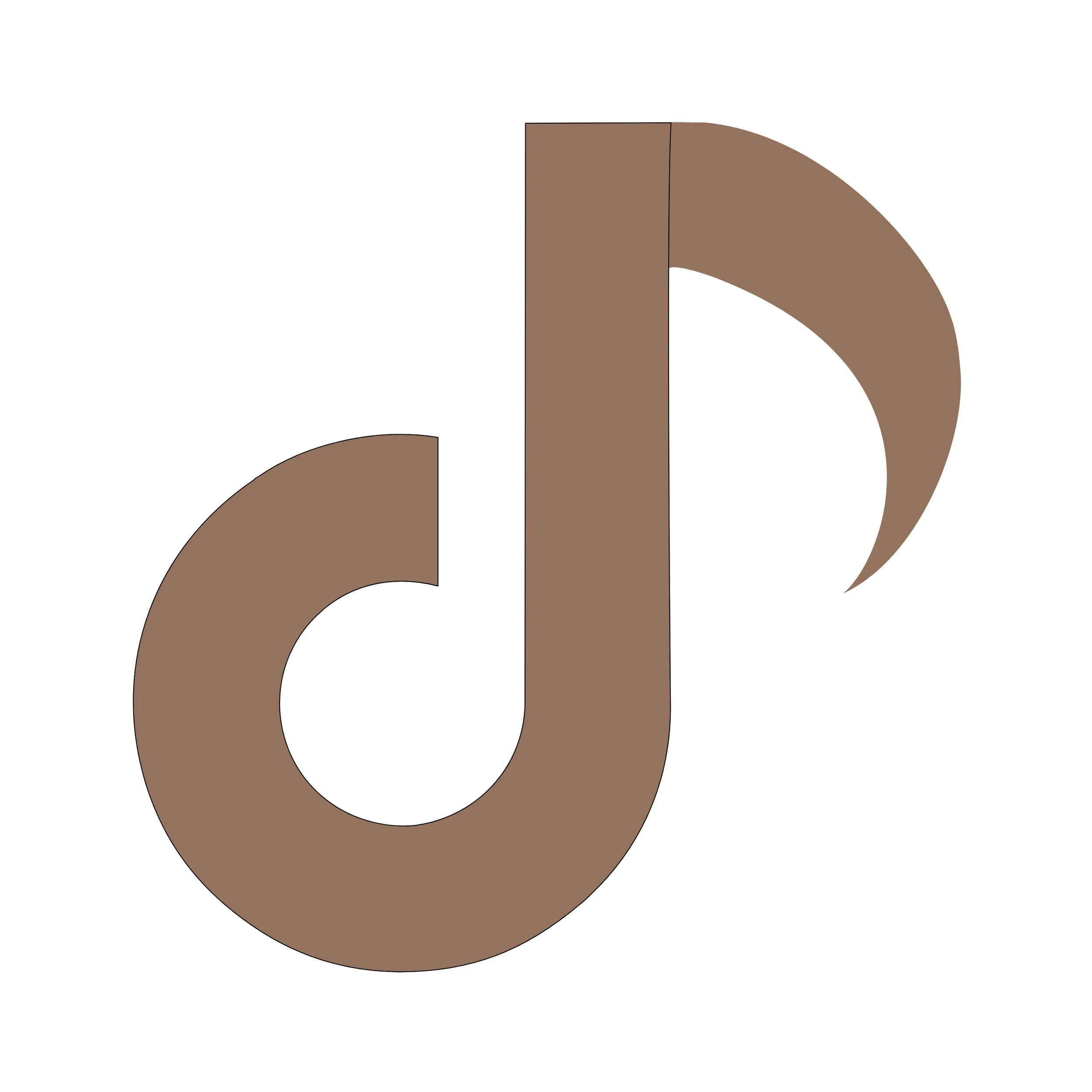 Logo de TikTok en couleur marron foncé sur fond blanc.