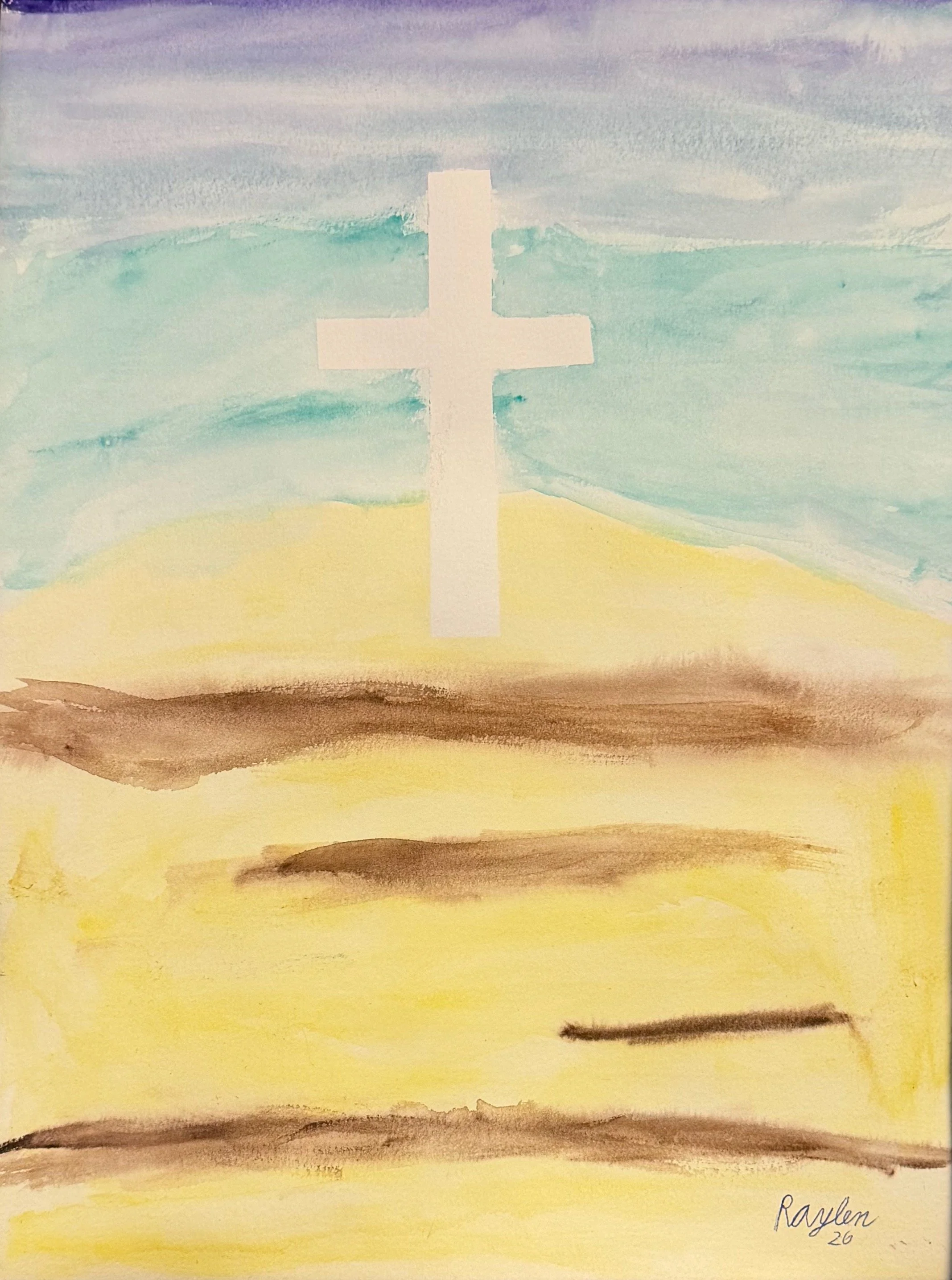 Raylen Rasche, 4th, A Cross In A Field, Watercolor