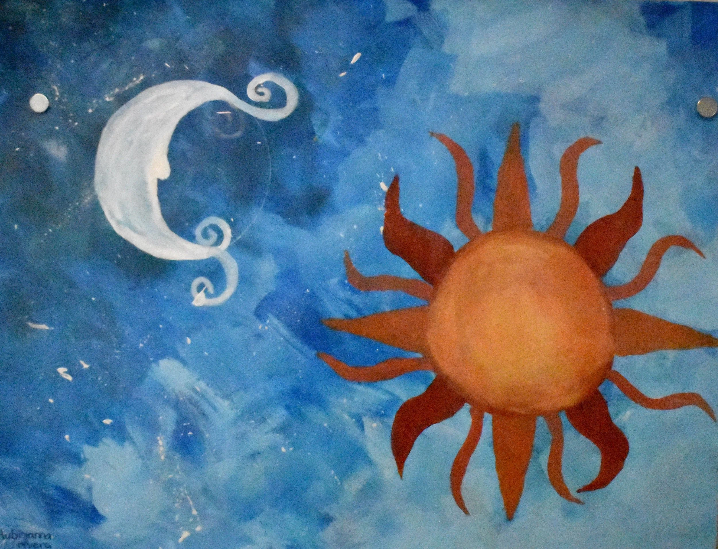 Aubrianna Rivera, 9th Grade, Sun + Moon, Acrylic Paint