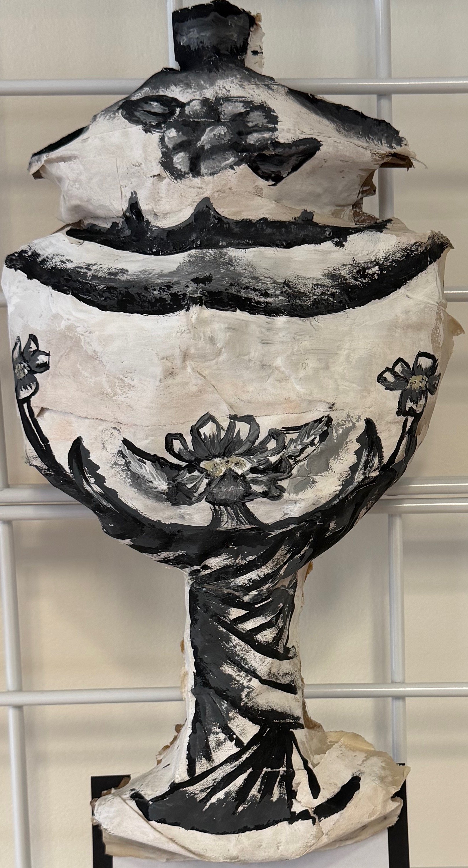 Davis Rae Parker, 6th, Black and White Greek Style Vase, Papier-Mâché and Tempera