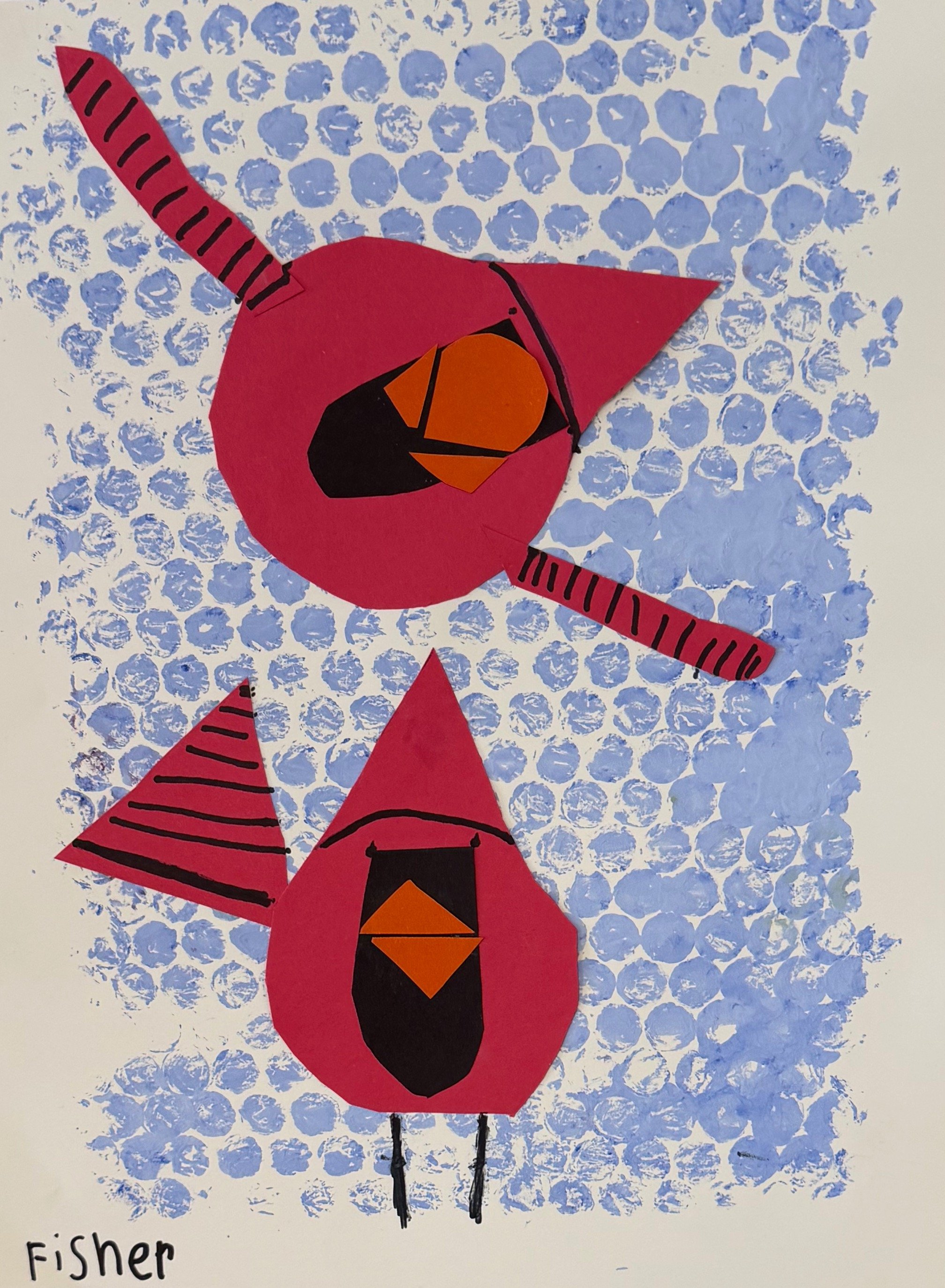 Fisher Frick, Kindergarten, Cardinals, Mixed Media