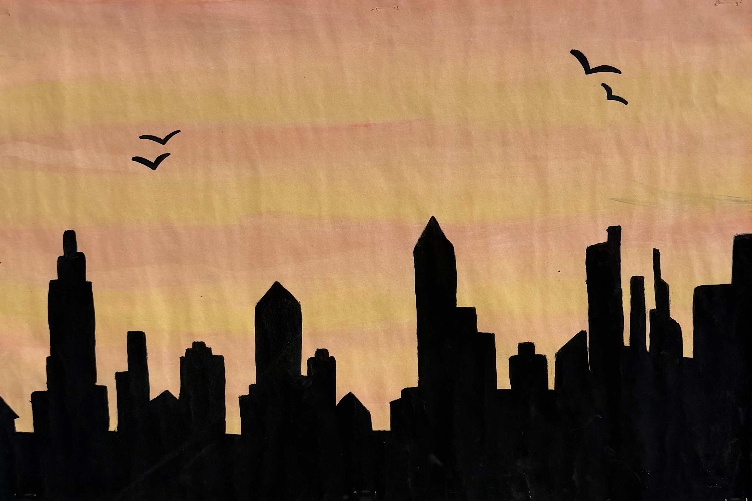 Kaylee Alejo, 6th, Silhouette Painting, Watercolor and Black Tempera