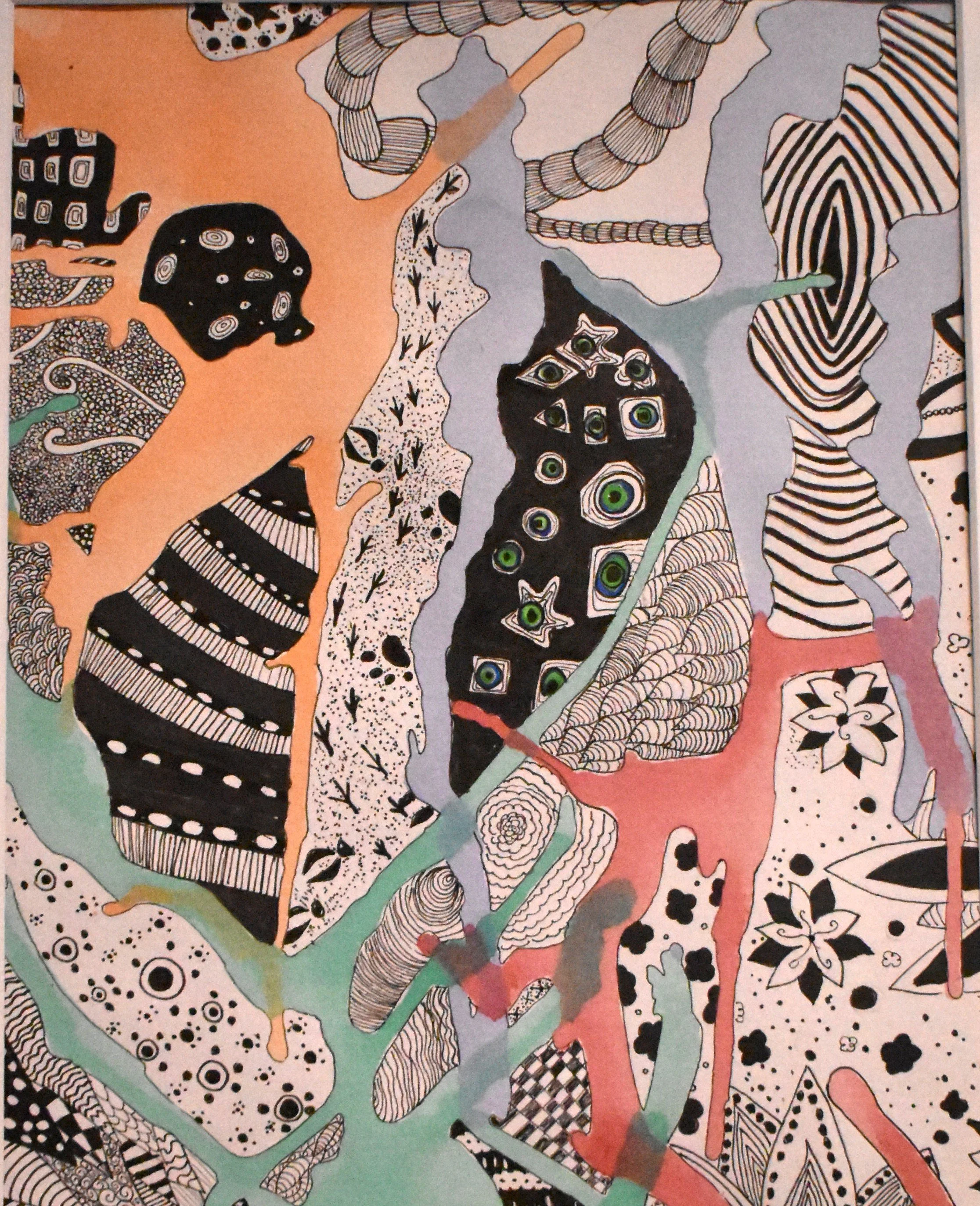 Madison Paxton, 9th Grade, Zentangle, Mixed Media