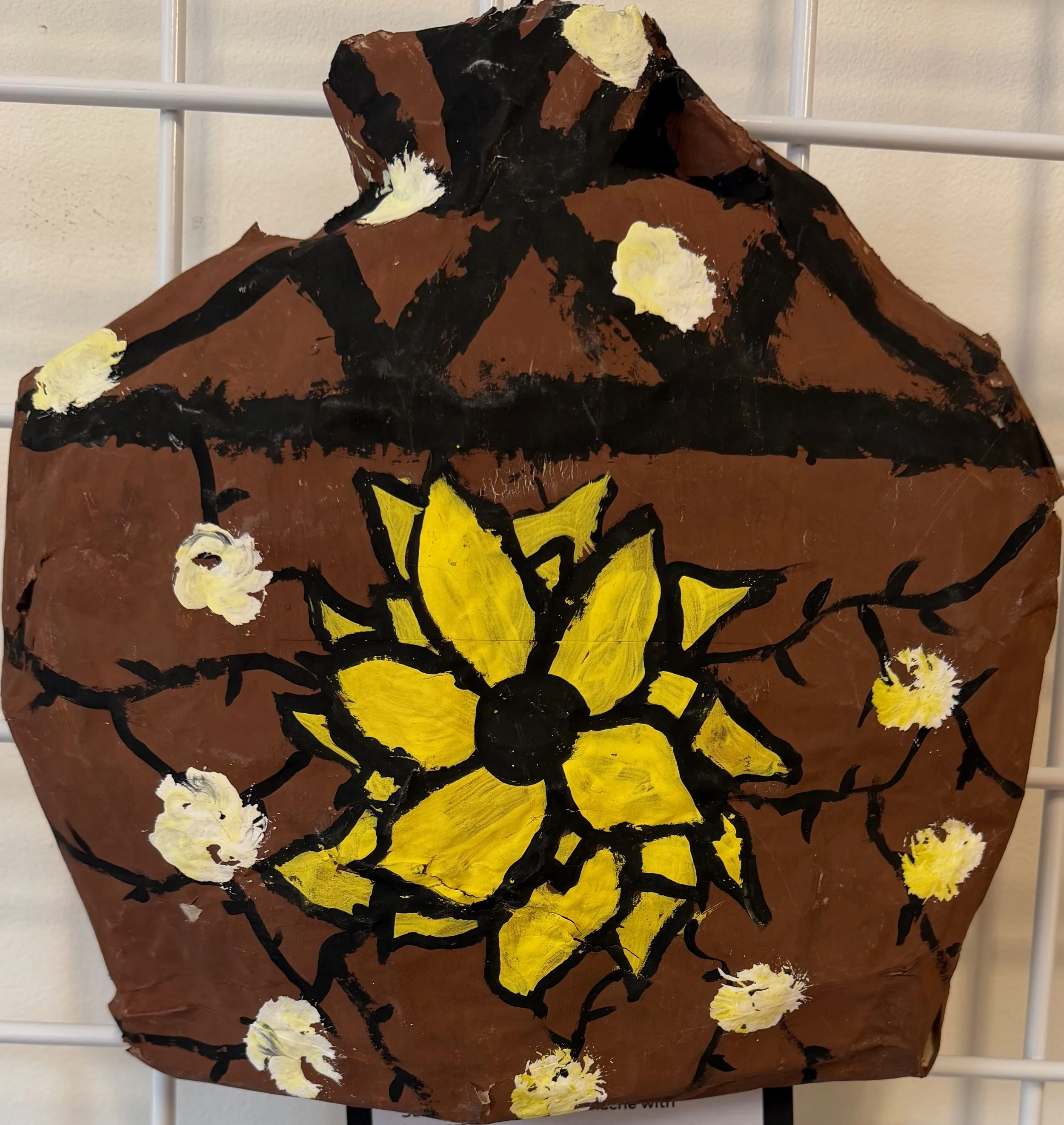 Annie Williams, 6th, Sunflower Vase, Papier-Mâché with Tempera