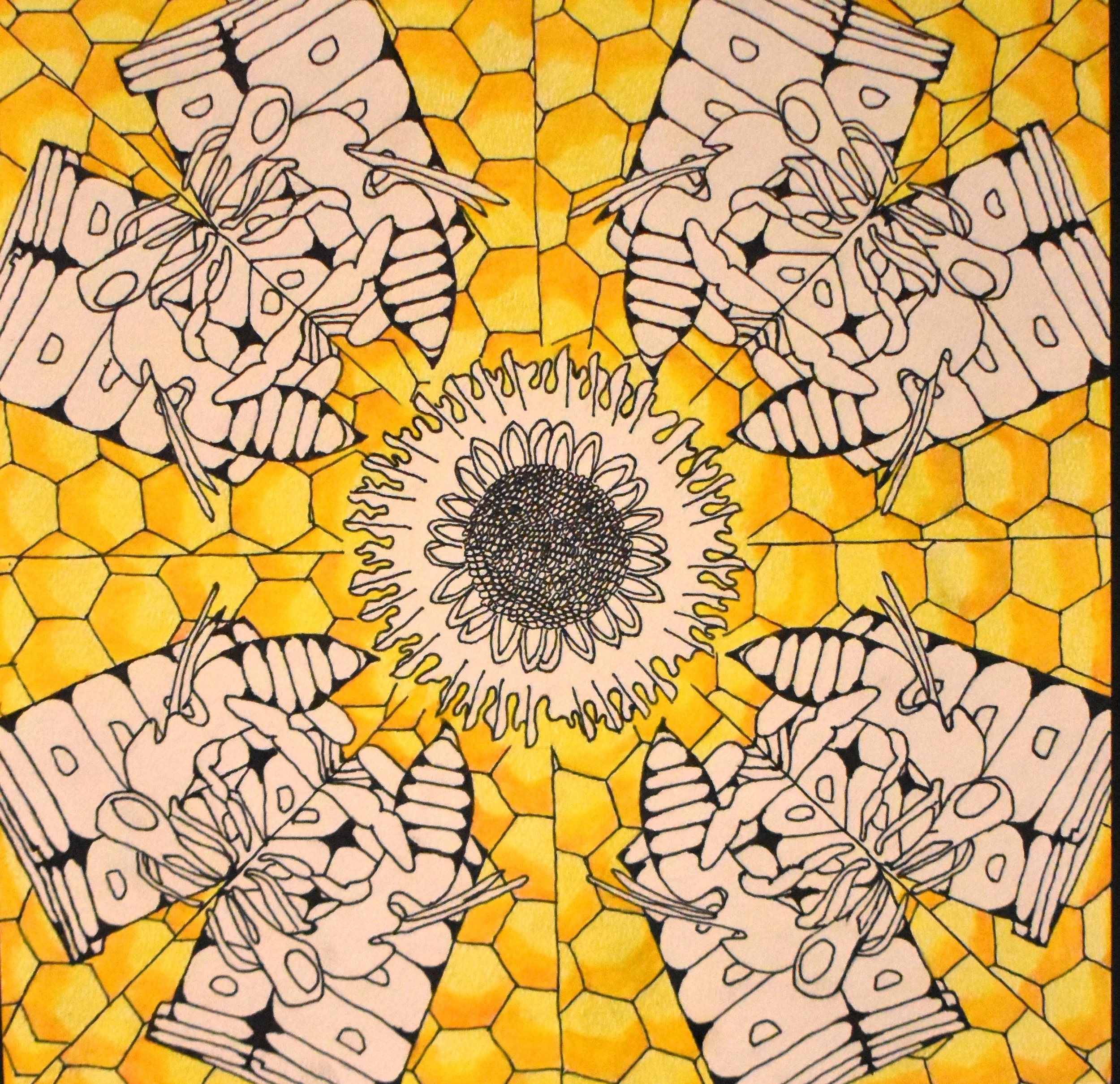 Alex Eller, 11th Grade, Bee Mandala, Mixed Media