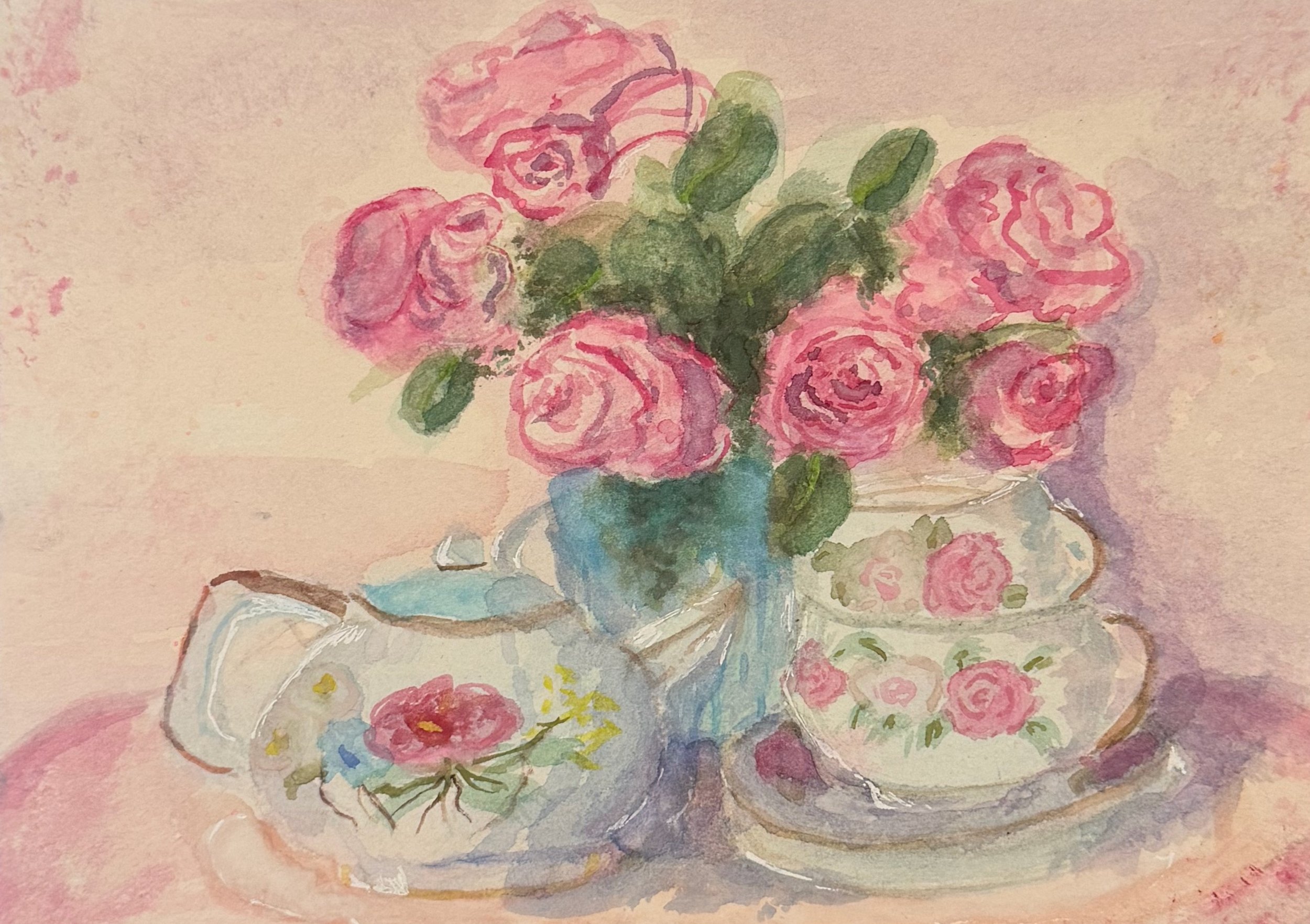 Dillin Galloway, 11th, Still life - Tea & Flowers, Watercolor