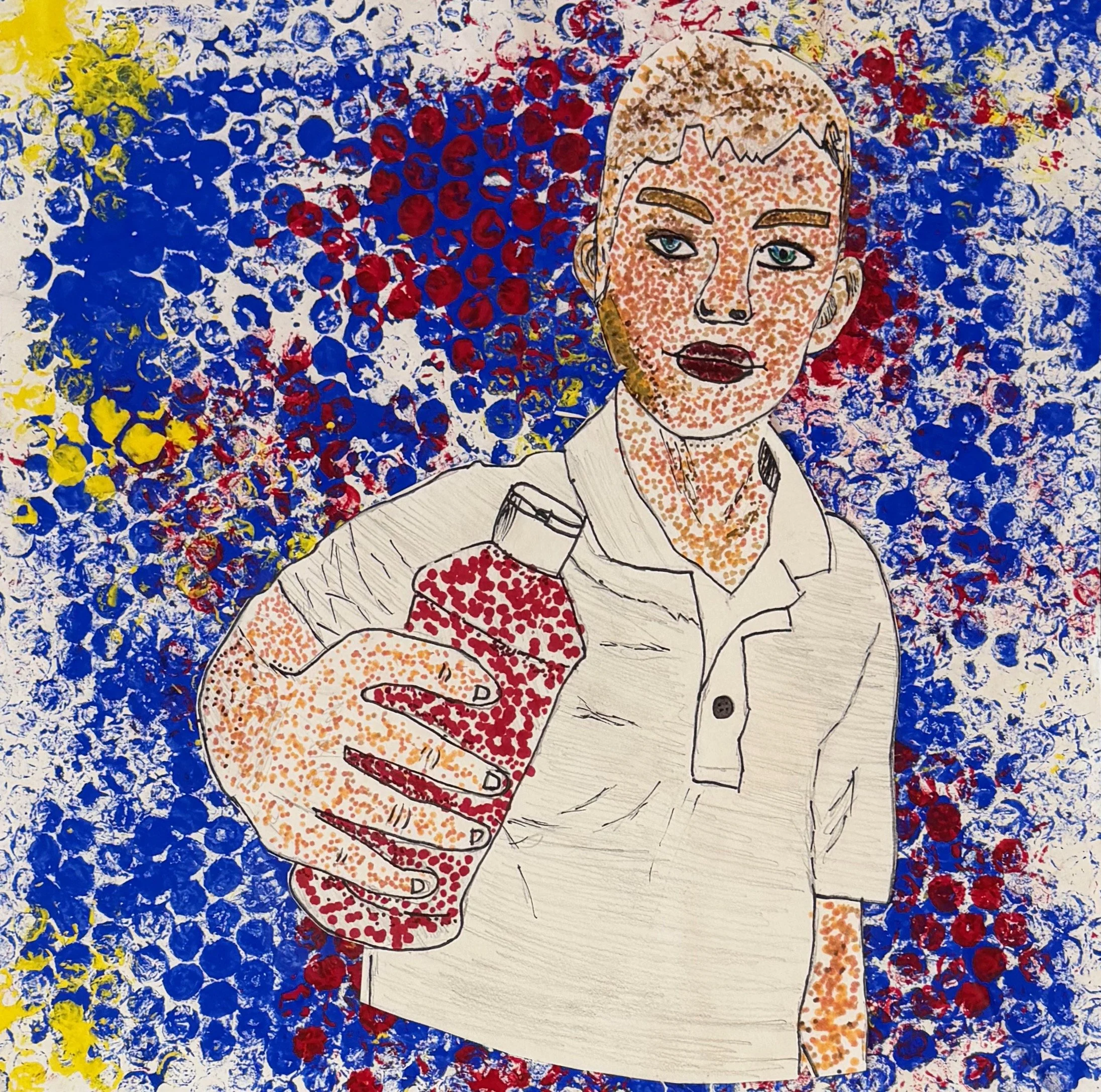 Jacob Baird, 7th, Pop Art Self Portrait, Tempera and Marker