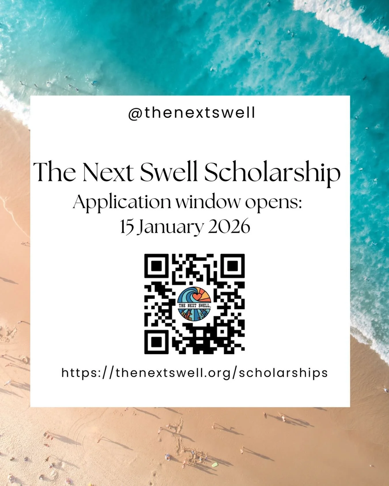 Happy New Year 🥳! We hope 2026 brings health, happiness, and all of the ocean playtime 🐠 🐙 🦈 🐳 !

We&rsquo;re just dropping in to remind you that on 15 January, The Next Swell Scholarship will be open for all graduate students pursuing a degree 
