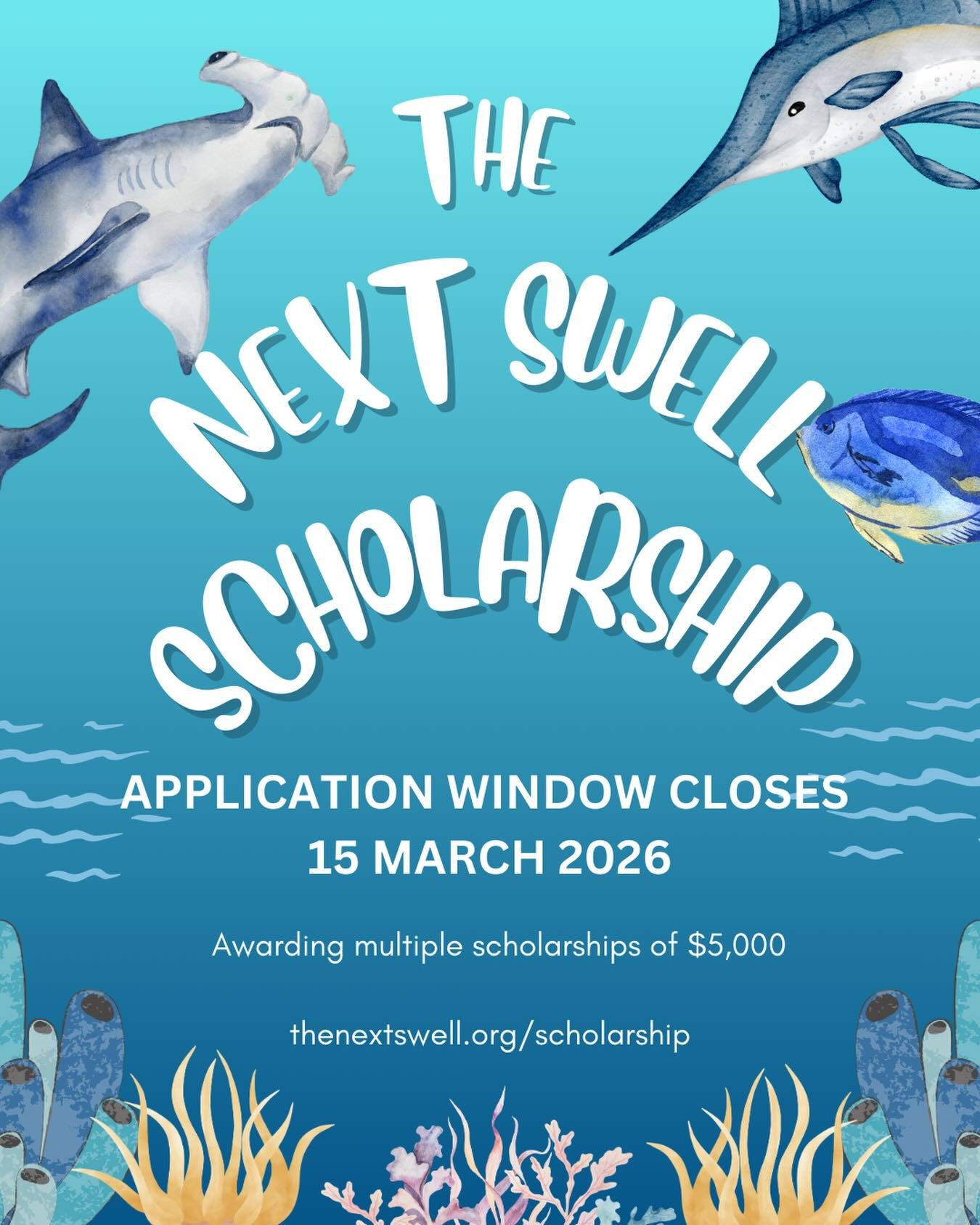 As we approach the half way mark of the application window, just a reminder that this year The Next Swell will be awarding multiple scholarships of $5000 for graduate students pursuing a degree focused on marine conservation.

These scholarships are 