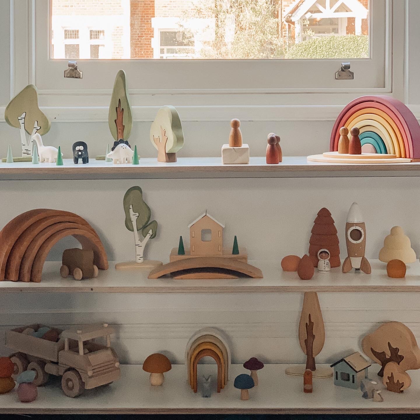 Collection from The Kid Collective, Zuri &amp; Jane, Happy Little Folk and Babipur. Shelf from Etsy.
