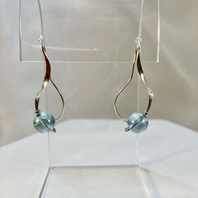 Aqua aura argentium silver earrings