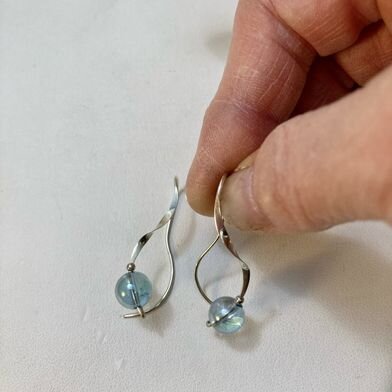 Aqua aura argentium silver earrings