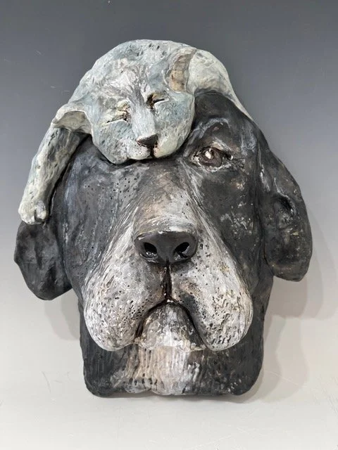 Carolyn Markis

Nora and Rupert
Mid range clay with stain, glaze fired cone 5
14h x 11 x 6
2025
$300.