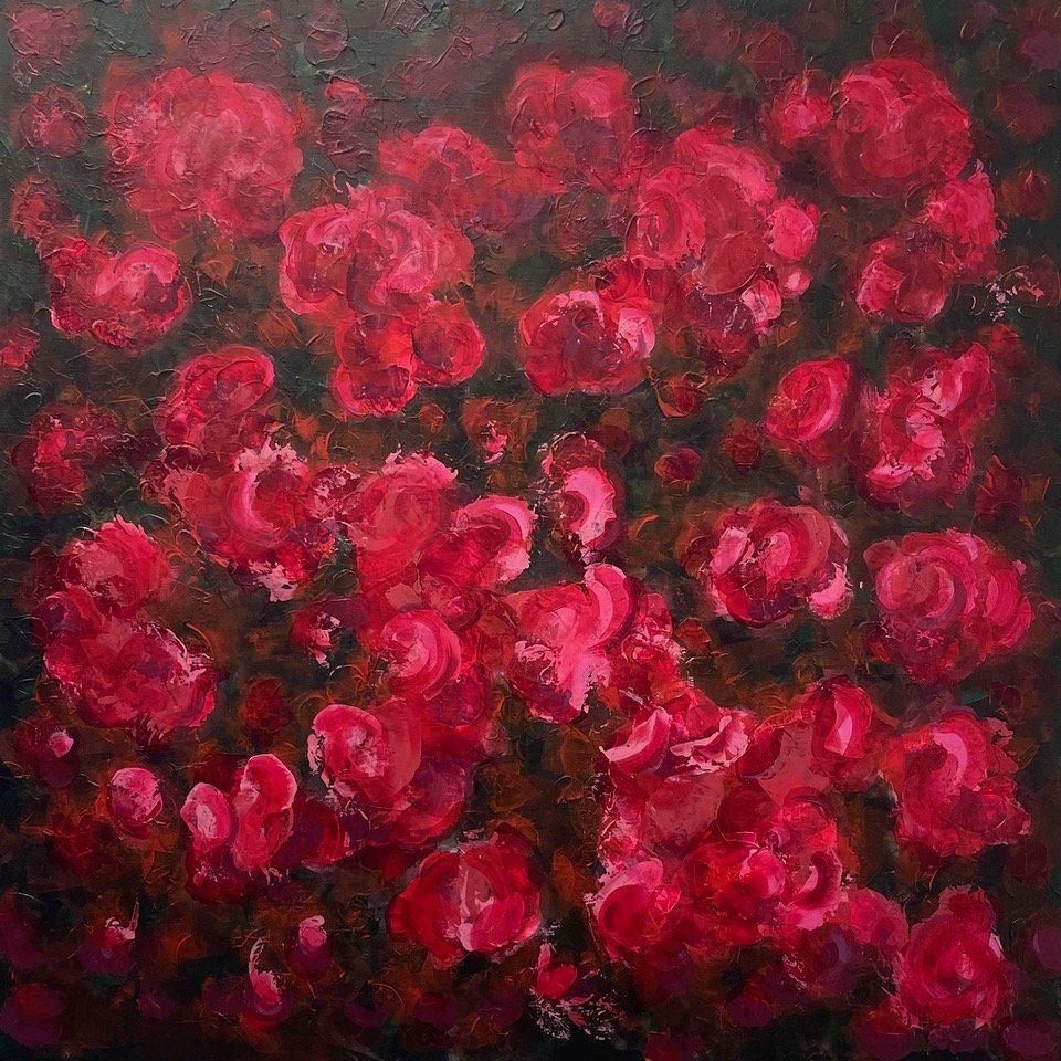 Rosy Outlook
• Acrylic on Wood •
24" x 24" x1.5" •
$1,800