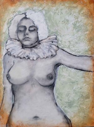 Even a Pretty Collar is a Collar \ 24" x 18”  \ Encaustic on 1.5” Cradled Panel