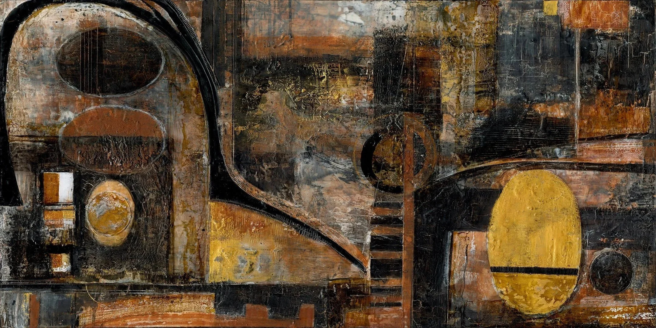 Tairsgeir: 30x60 Encaustic, Peat Ash, Carbon, Gold Leaf & St. Brigid's Holy Water on 
wood panel--SOLD