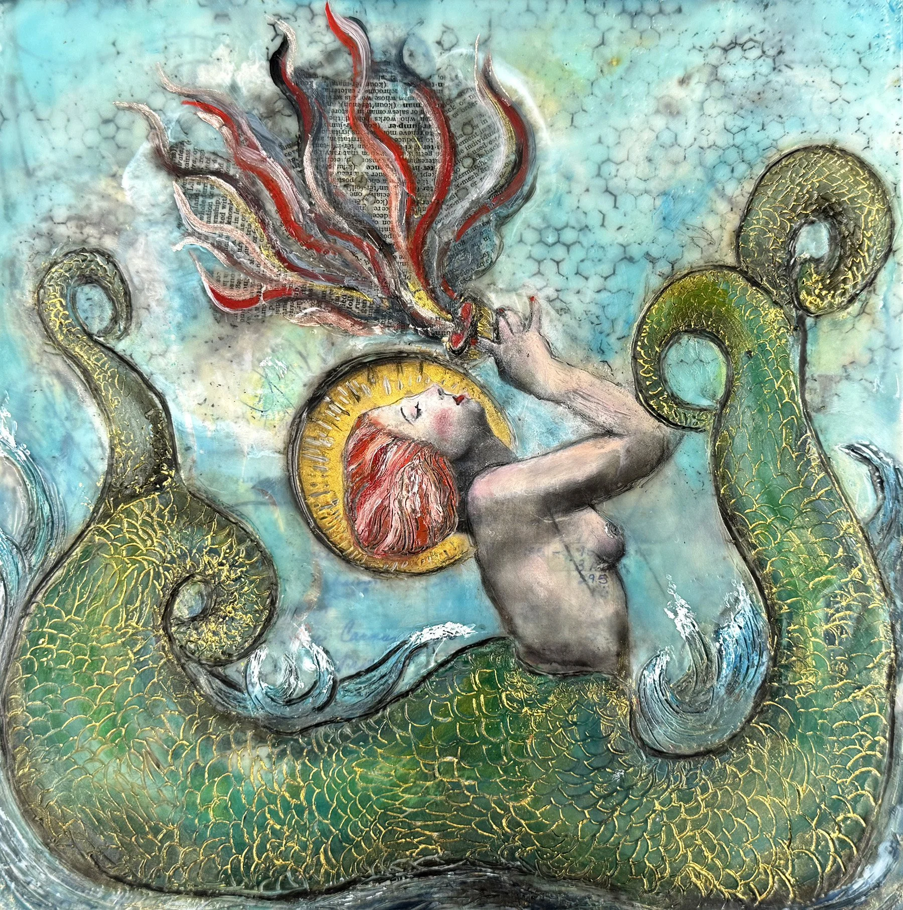 mermaid woman painting drinking potion