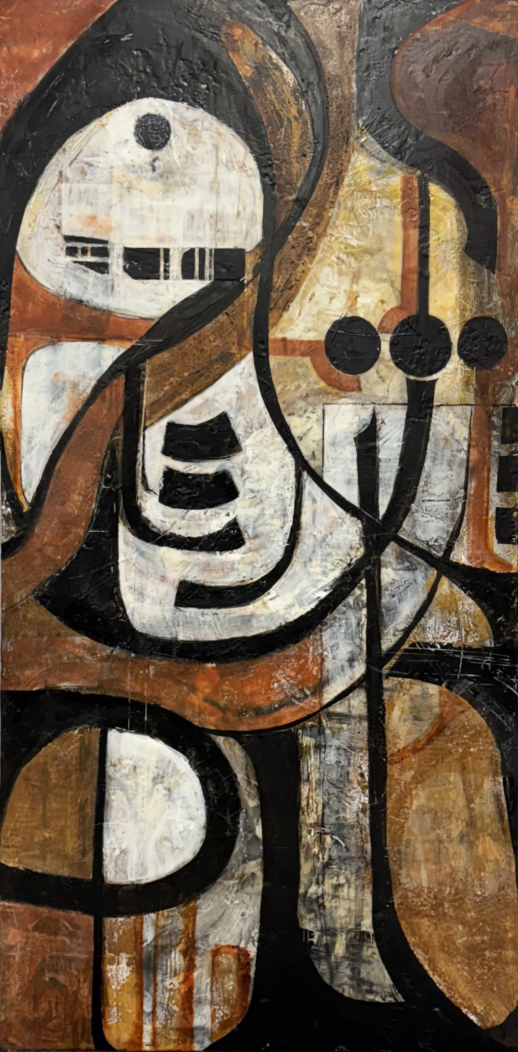 Ceol (Music) 30x60 Encaustic, Peat Ash, Carbon, Gold Leaf & St. Brigid's Holy Water on Panel