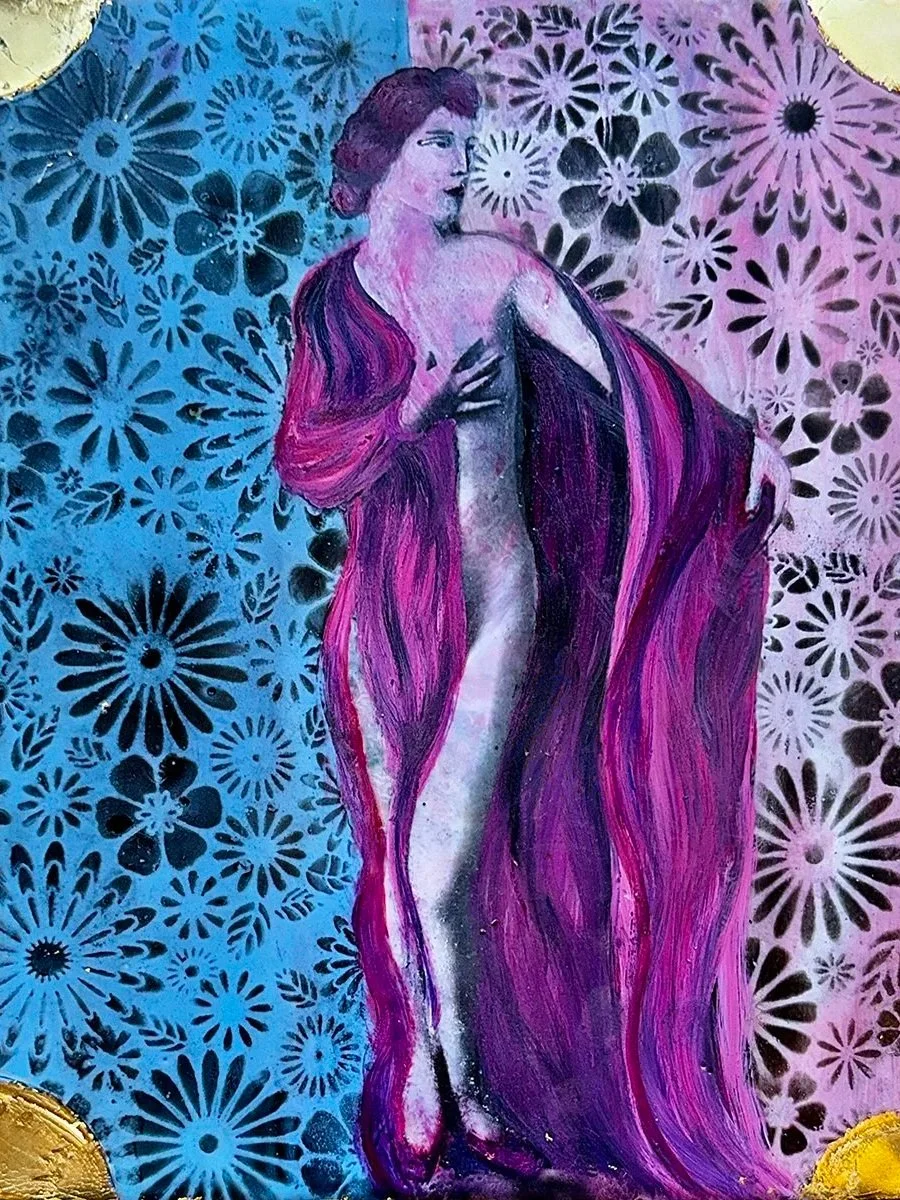 painting with sexy woman in pink robe