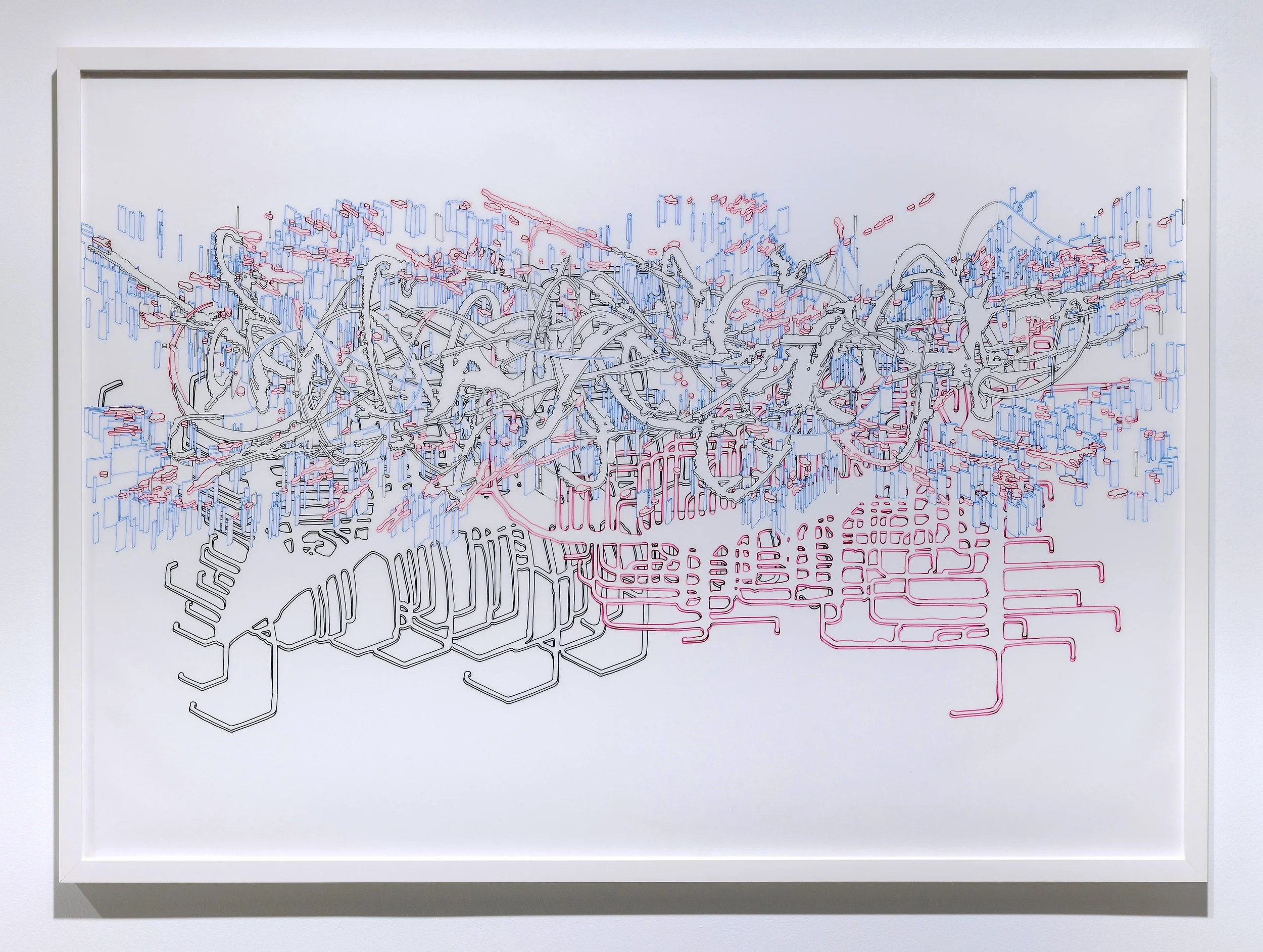 THE WORLD IS WHAT YOU MAKE IT_THE WORLD IS WHAT MAKES YOU, ink on Mylar, 42” x 30” (2024)