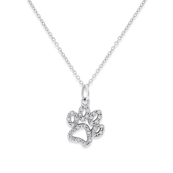 Diamond Paw Print Pendant Necklace in 14K White Gold