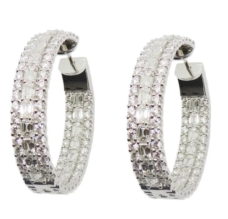 18K White Gold Diamond Hoop Earrings