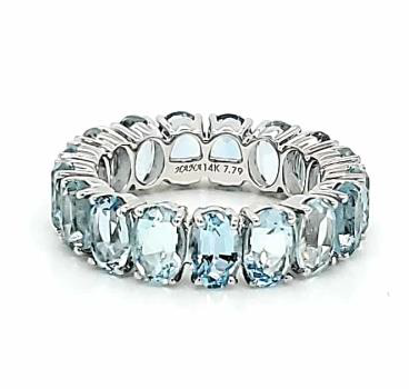 7.76 Carat Oval Aquamarine Eternity Band in 14K White Gold