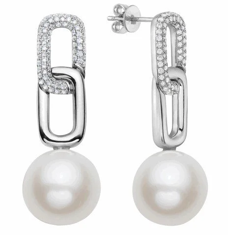 12-13MM Pearl Earrings with Diamonds