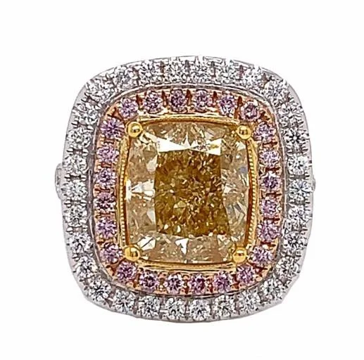 18K White/ Yellow/ Rose Gold Pink and Yellow Diamond Ring