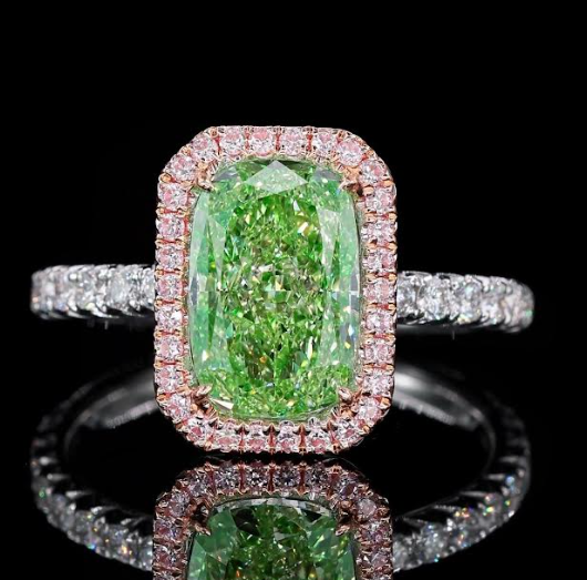 5.01 Carat Fancy Green Diamond Ring in 18K White & Rose Gold