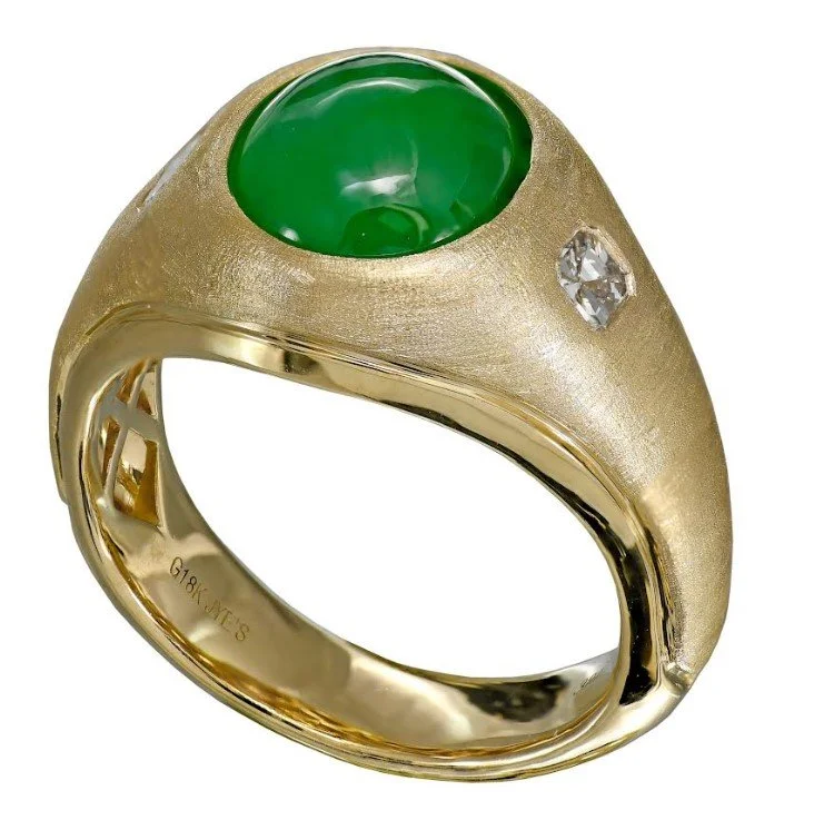 18K Yellow Gold Jade Men's Ring