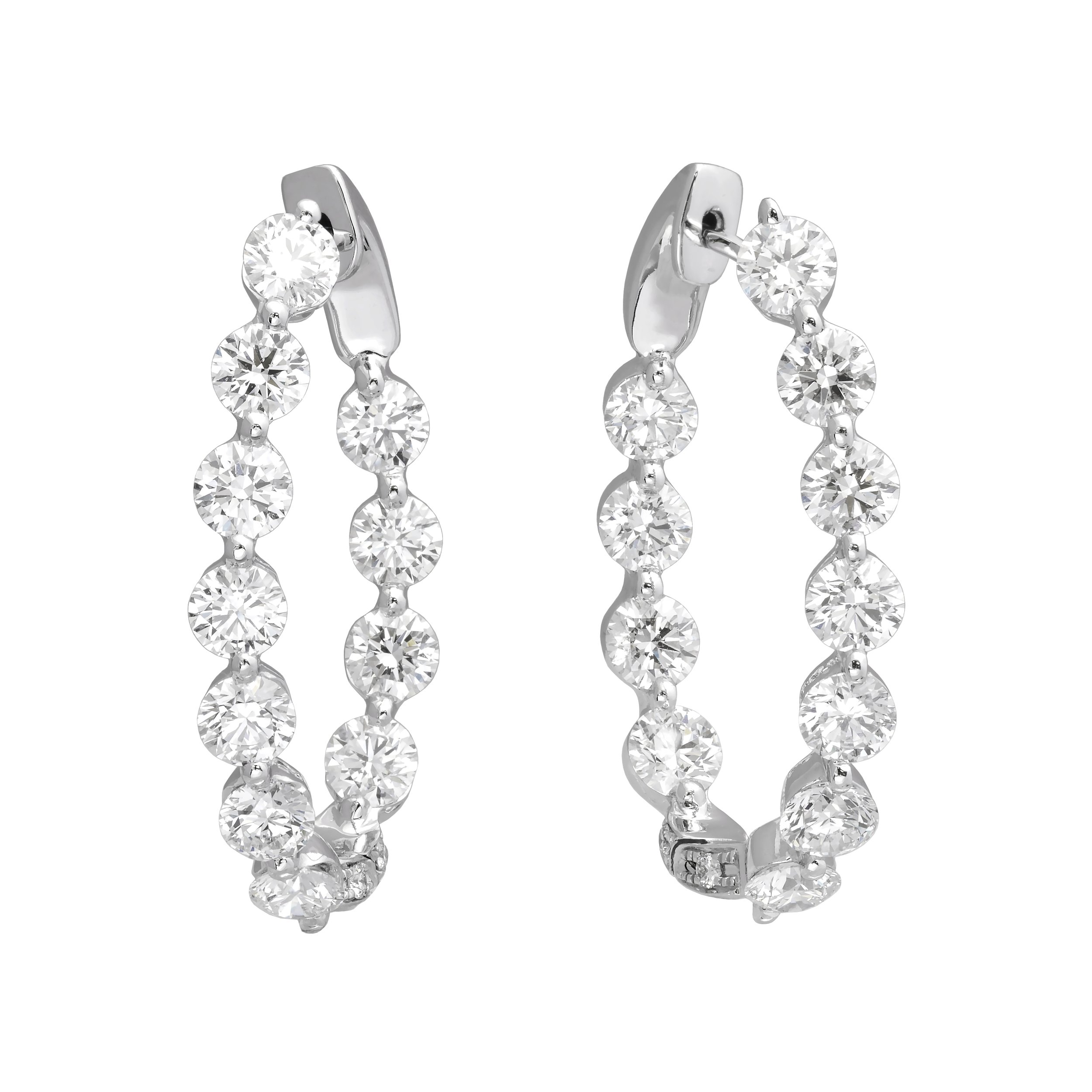 18K White Gold Diamond Inside-Out Hoop Earrings