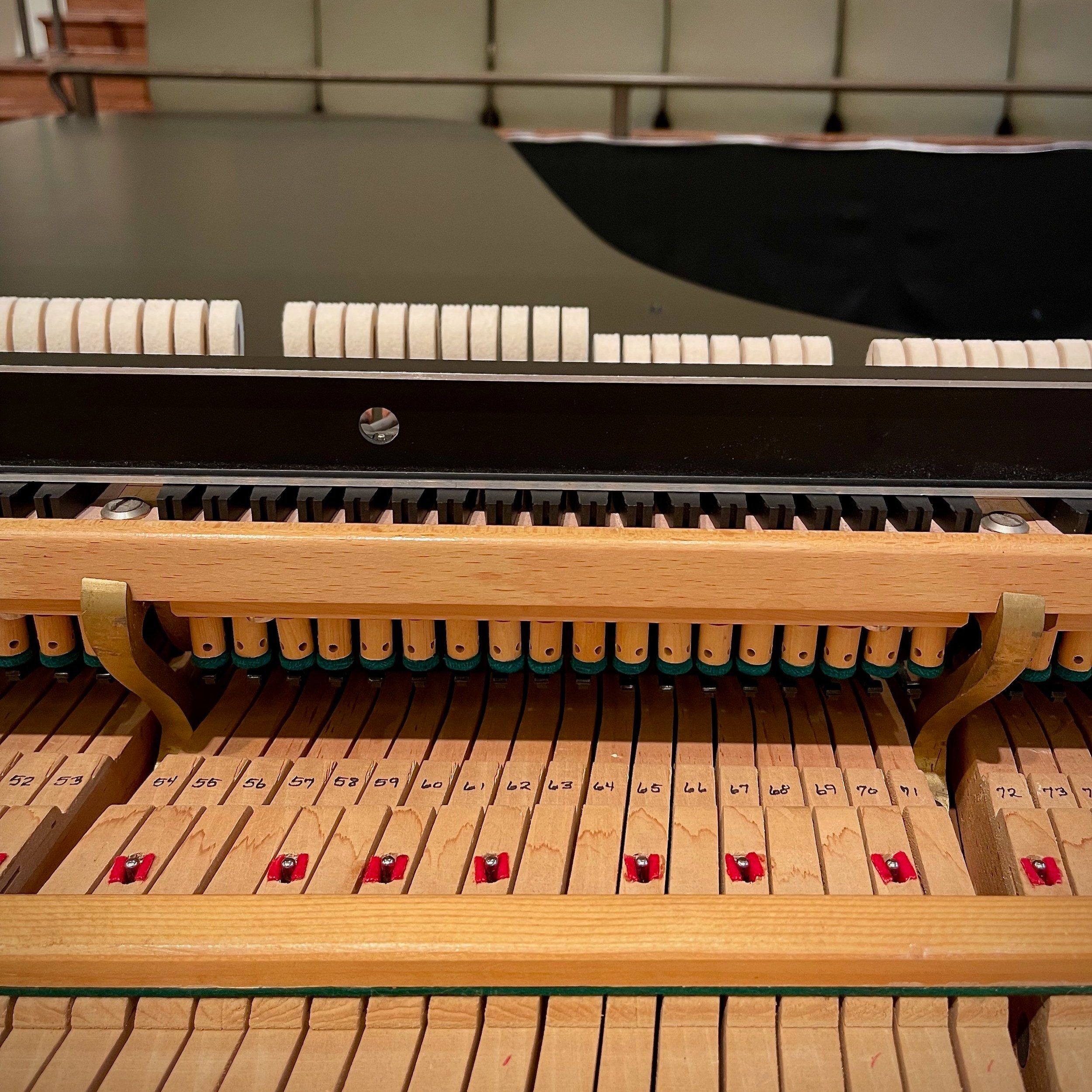In this concert grand Baldwin, the hammers were sitting too low for the action to completely cycle. Correcting this vastly improves the feel and reliability of the piano.